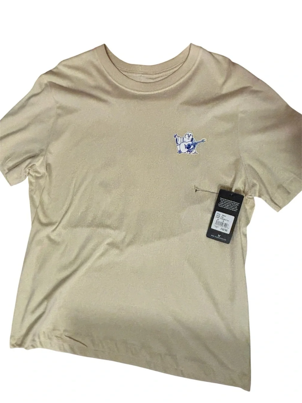 True Religion Short Sleeve Graphic Tee in Beige with Blue Logo